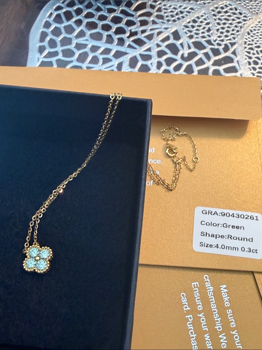 Gold Chain Necklace with Green Flower Pendant